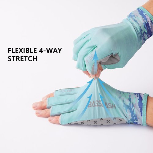 BASSDASH 3/4 Finger UPF 50+ Sun Gloves Breathable Anti-Slip Silicone Palm for Men Women Fishing Fingerless Cycling Running