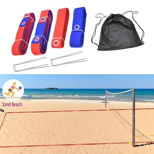 HFLWYWD Beach Volleyball Lines for Sand,Volleyball Court Lines with Metal Anchors & SandBags,26.3 x 52.6ft,Highly Visible Border Line Set, Court Size for Sand Outdoor Grass Backyard (Set)