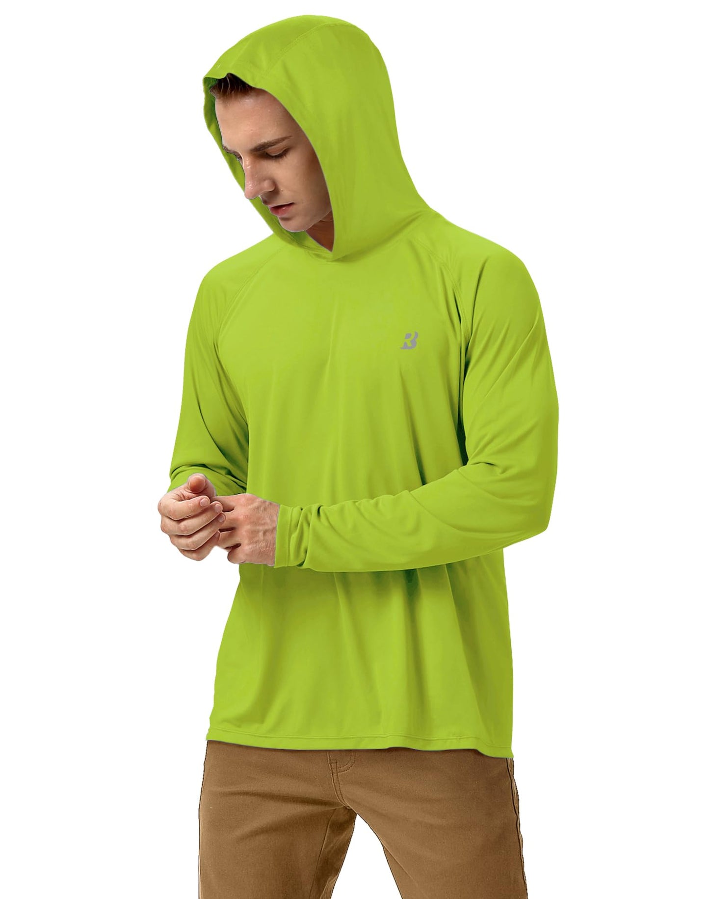 Roadbox Men's UPF 50+ Sun Protection Long Sleeve Hoodie Shirt Outdoor UV Fishing Shirts for Workout, Running, Fishing, Hiking
