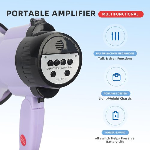 B S Portable 20W Mega Phone Bullhorn Loud Speaker with Bottle Opener, Alarm Siren Projection Range Up to 600 Square Yards for Recording, Outdoor Events and Crowd Management,Lilac
