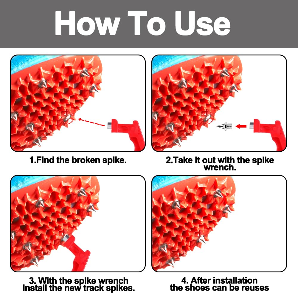 120Pcs 1/4 Inch Track Spikes, Stainless Steel Pyramid Shoe Spikes Track and Cross Country Spikes Golf Shoe Spikes with Spike Wrench Replacement Spikes for Sprint Sports Short Running Shoes