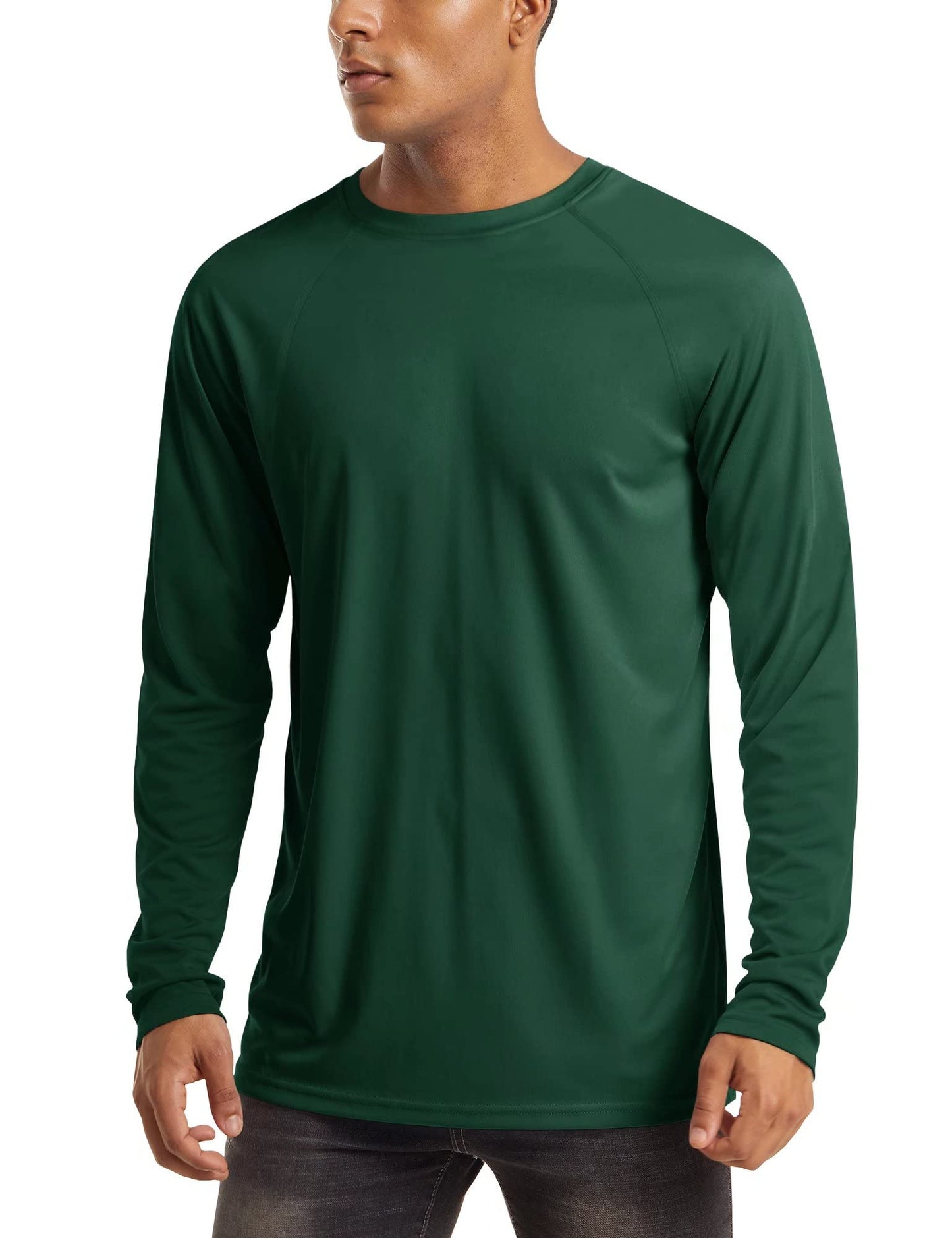 MAGCOMSEN Long Sleeve Shirt Workout Shirt for Men UPF 50 Lightweight Quick Dry Shirts Athletic Shirts Dark Green,3XL