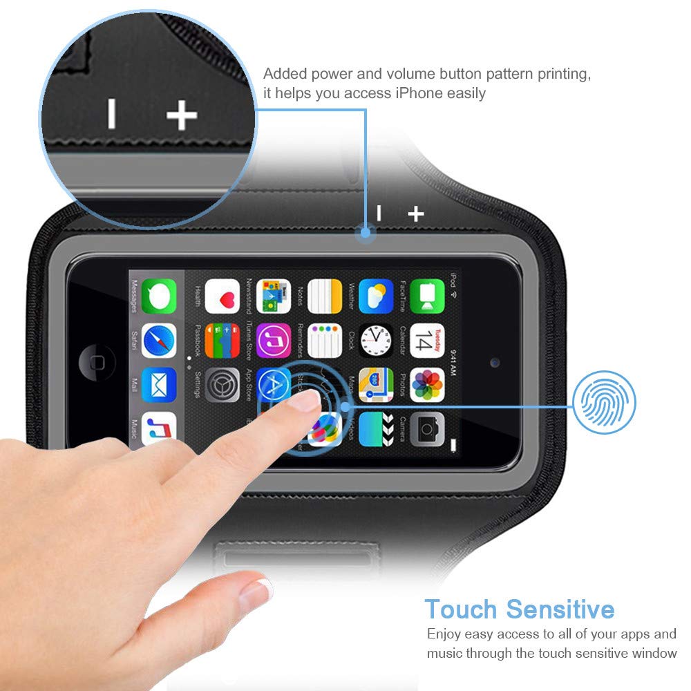 iPod Touch 7th 6th 5th Generation Armband. JEMACHE Gym Running Exercises Workouts Sport Arm Band Case for iPod Touch 7/6/5/4 Generation with Key Holder (Black)