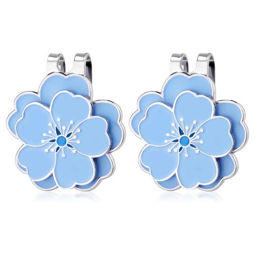 Magnetic Golf Ball Marker with Hat Clip, Golf Marker Magnet Cap Clip Set Flower Shape Ball Bag Accessories for Women Men Golfer Putting Green Gift (Blue)