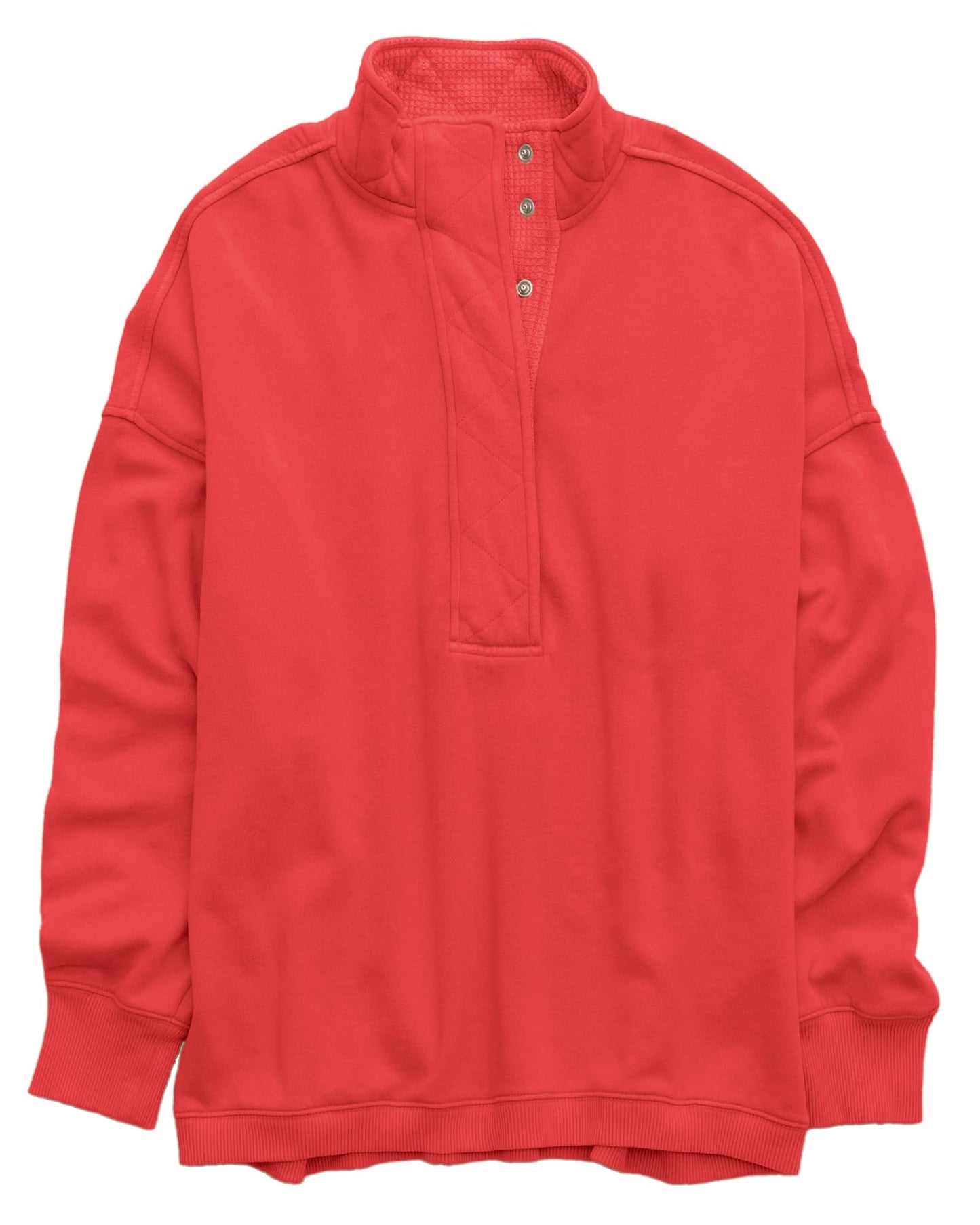 Gacaky Sweatshirt for Women Oversized Casual Long Sleeve Button Henley Neck Pullover Tops Fashion Outfits Clothes Red XS