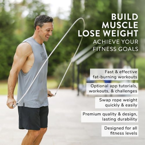 Crossrope Get Lean Set - Weighted Jump Rope- 1/4 LB and 1/2 LB Ropes - Slim Handles - Medium