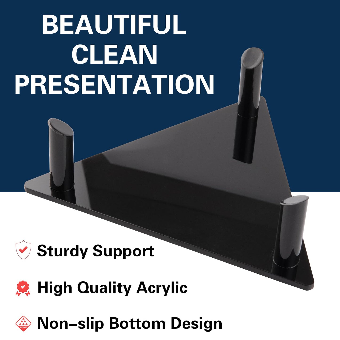 Frtrche Ball Display Stand with Anti-slip Mat, 1.3inch Pegs Acrylic Sleek Holder for Different Size Basketball, Soccer Ball, Football, Sturdy Memorabilia Display Case-Black