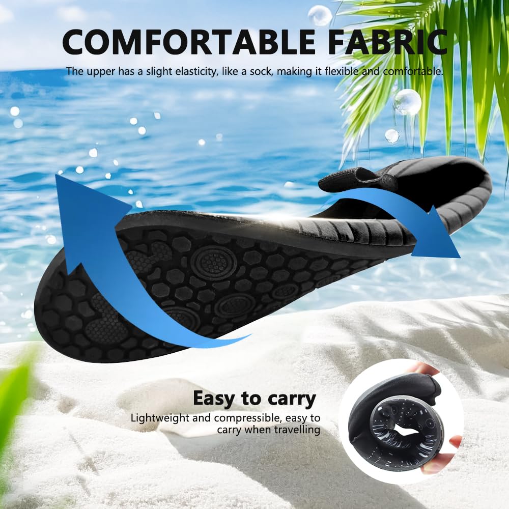 Water Shoes for Women Men Quick-Dry Barefoot Aqua Socks Swim Pool Non Slip Surf Yoga Exercise Outdoor Trave Essentials Black Stripe 38/39
