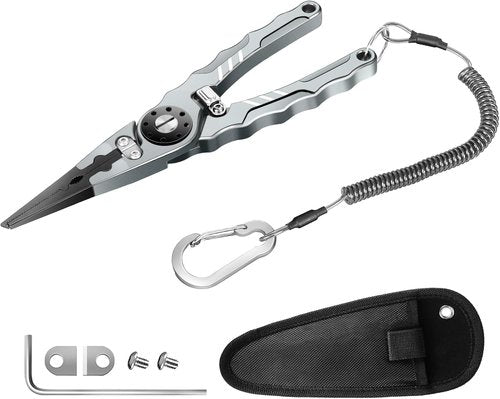 7.8" Lockable Saltwater Fishing Pliers, Aviation-grade Aluminum & Tungsten Cutters | Corrosion-Proof, with Replaceable Blades Set, Fishing Gear Gifts for Men, Adults, Kids