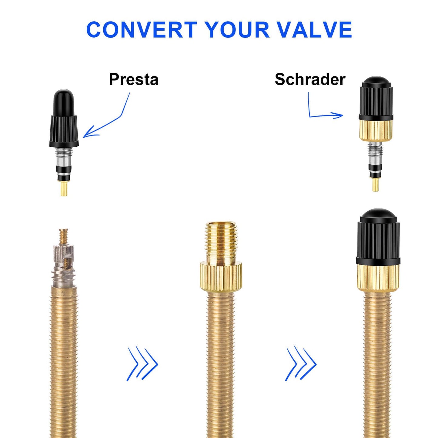 26 Pieces Presta Valve Core Repair Kit，Tubeless Valve&Presta Valve Caps；Valve Core Removal Tool and Adapter with Black Tire Valve Caps
