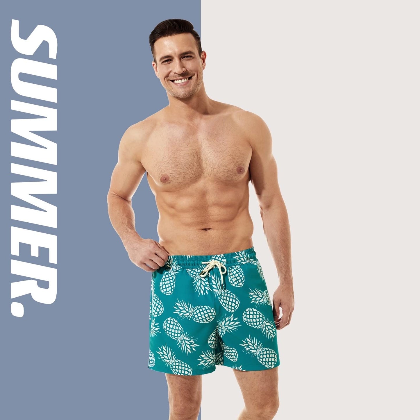 BRISIRA Mens Swim Trunks Quick Dry Swim Shorts 5 inch Inseam Stretch Water Beach Shorts with Compression Liner Zipper Pocket
