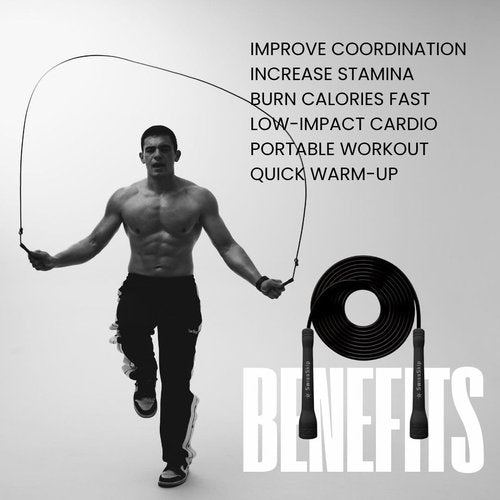 SwissSkip Speed Jump Rope by Dayan Kolev, 5mm PVC Skipping Rope, for Beginners and Advanced Athletes, Ideal for Fitness, Cardio, Boxing & CrossFit, Adjustable length with Unbreakable Handles (Black)