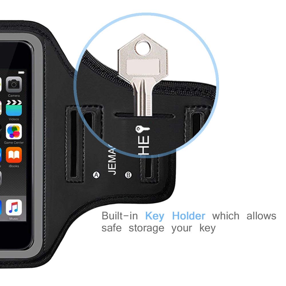 iPod Touch 7th 6th 5th Generation Armband. JEMACHE Gym Running Exercises Workouts Sport Arm Band Case for iPod Touch 7/6/5/4 Generation with Key Holder (Black)