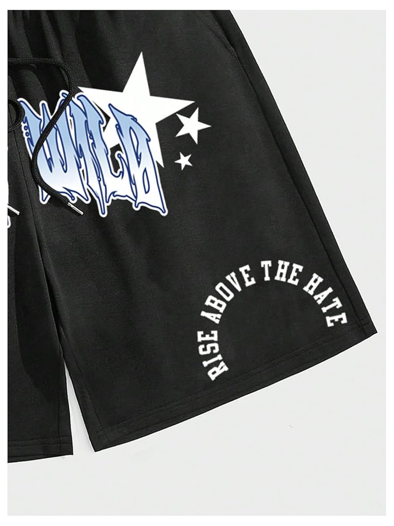 SHENHE Men’s Graphics Shorts Black Star Medium – Tie-Dye Drawstring Athletic Short