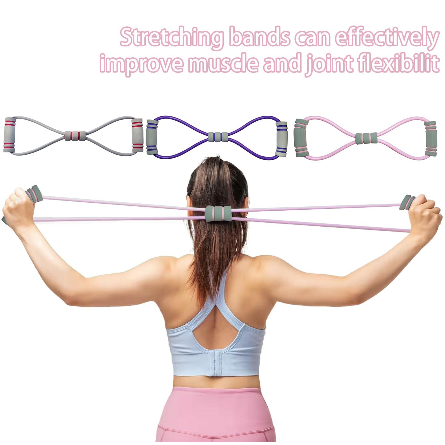 Figure 8 Resistance Bands for Yoga Fitness,Workout Bands Resistance for Women with Handles for Arm, Shoulder,Back Workouts, Stretching Band Set of 6 for Women Men, Elastic Bar for Home Exercise