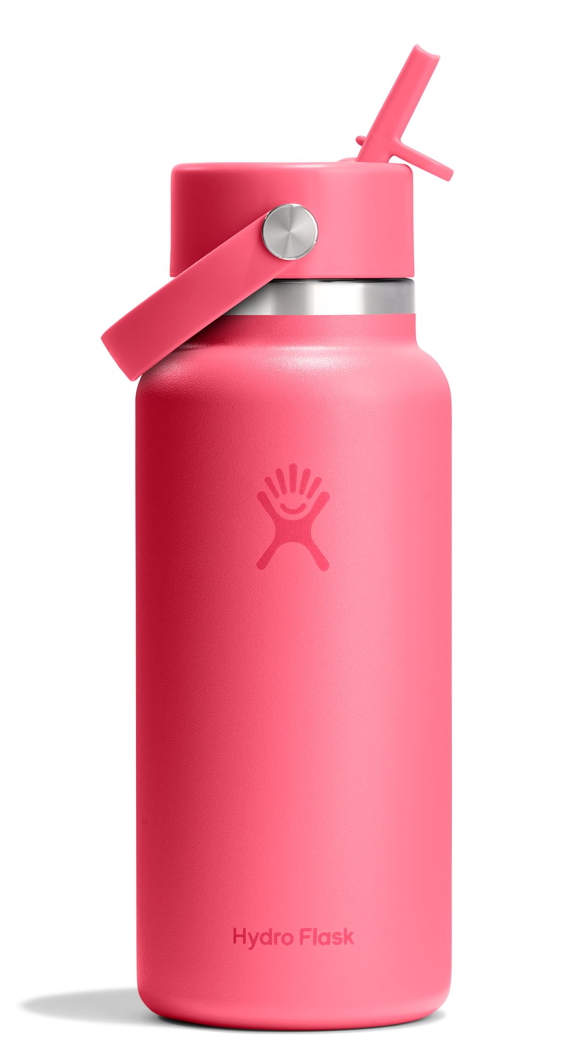 Hydro Flask Water Bottle - Insulated Stainless Steel - Wide Mouth Flex Straw Lid, Non Spill, Leakproof and Refillable in 32 Oz Popstar Pink