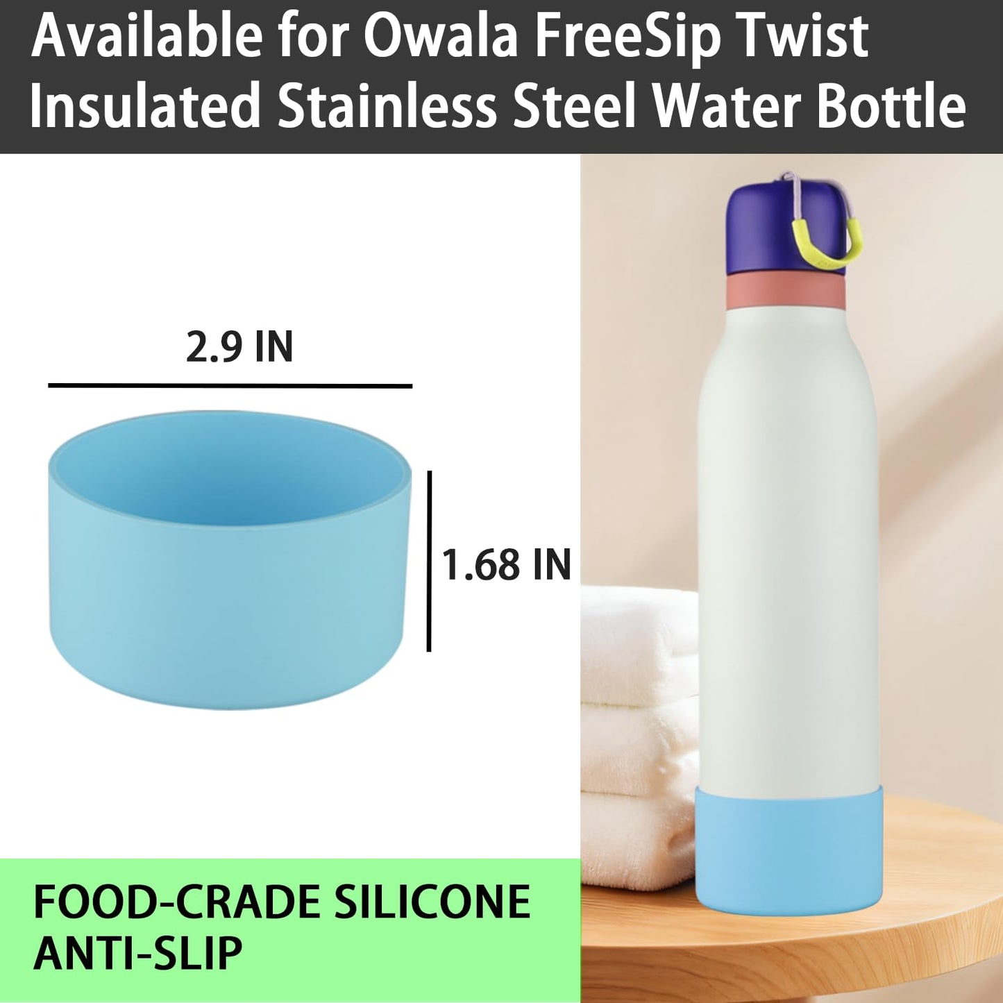 Generic 2pcs Silicone Boot for Owala FreeSip Twist Water Bottle, 24oz, Anti-Slip Protective Sleeve, Anti-Slip Bottom Protective (Sky Blue)
