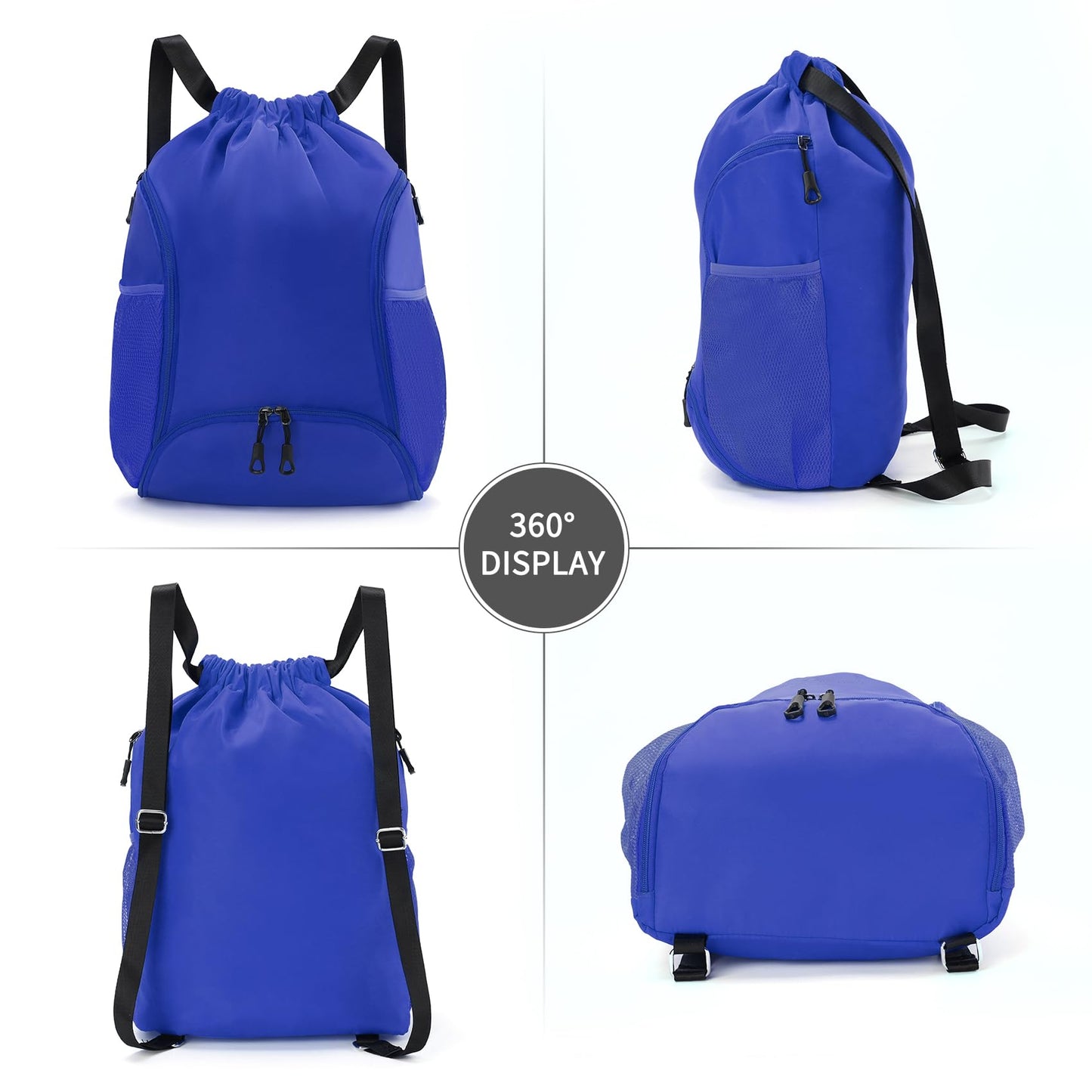 Valleycomfy Sports Gym Bag Drawstring Backpack with Shoes Basketball Bag and Two Water Bottle Holder,Sapphire Blue