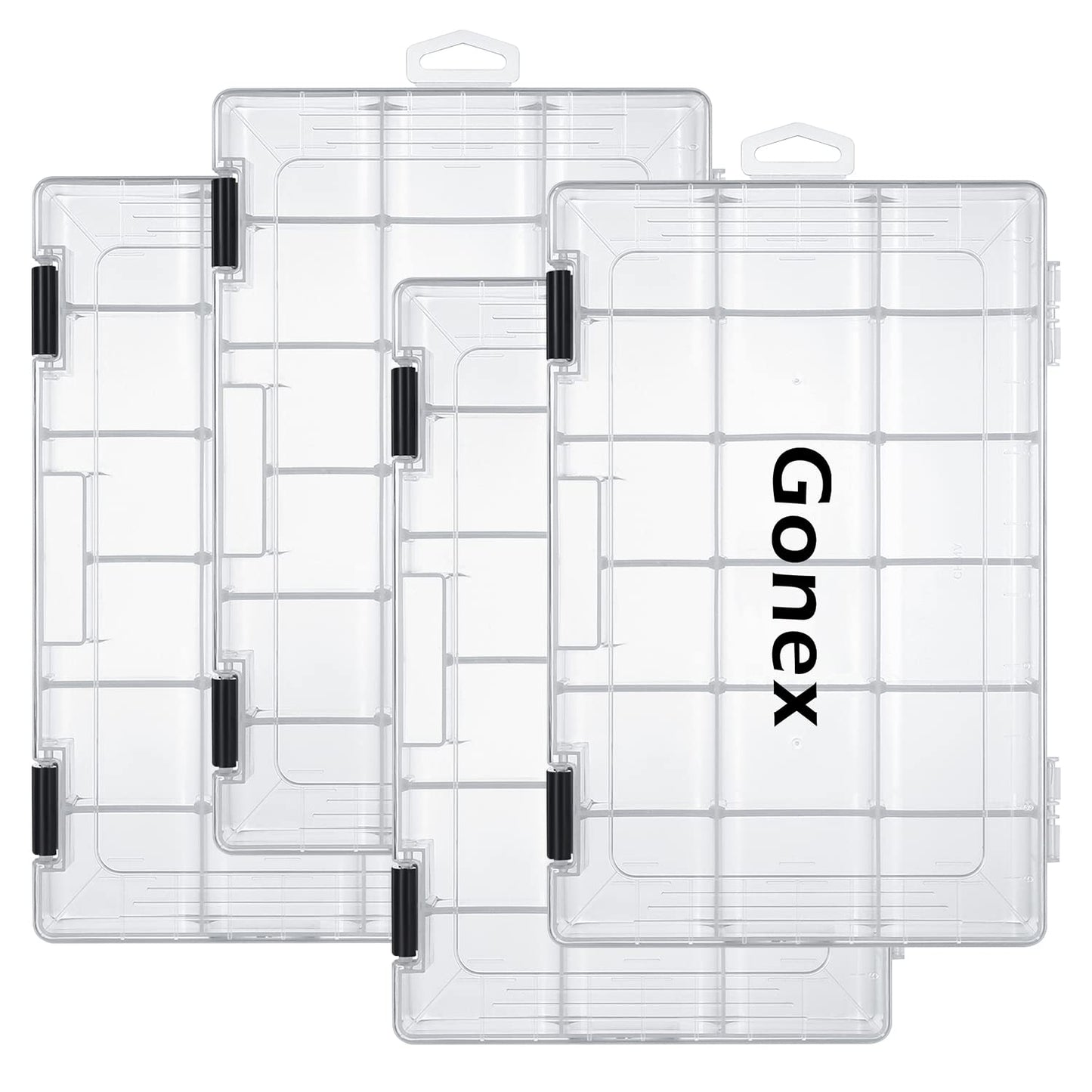Gonex 3600 Tackle Trays 4 Packs, Transparent Fishing Tackle Boxes Organizer and Storage with Adjustable Dividers, Plastic 3600 Tackle Boxes for Lures, Hooks, & Other Accessories