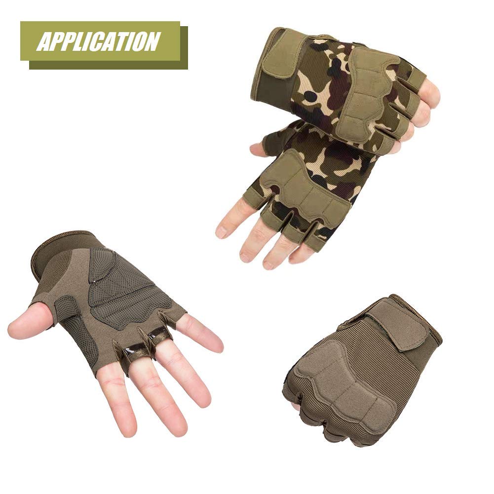 HYCOPROT Fingerless Gloves, Protective Breathable Lightweight Outdoor Gloves for Hunting, Motorcycling, Climbing (M, Black)