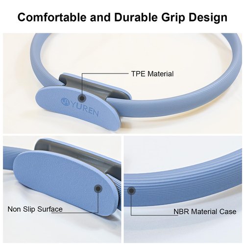 RYTMAT Pilates Ring 14.7 Inch Magic Fitness Circle Durable TPE Padded Handles Exercise Equipment for Toning Strengthening Thigh Abs, Legs and Arms (Blue)