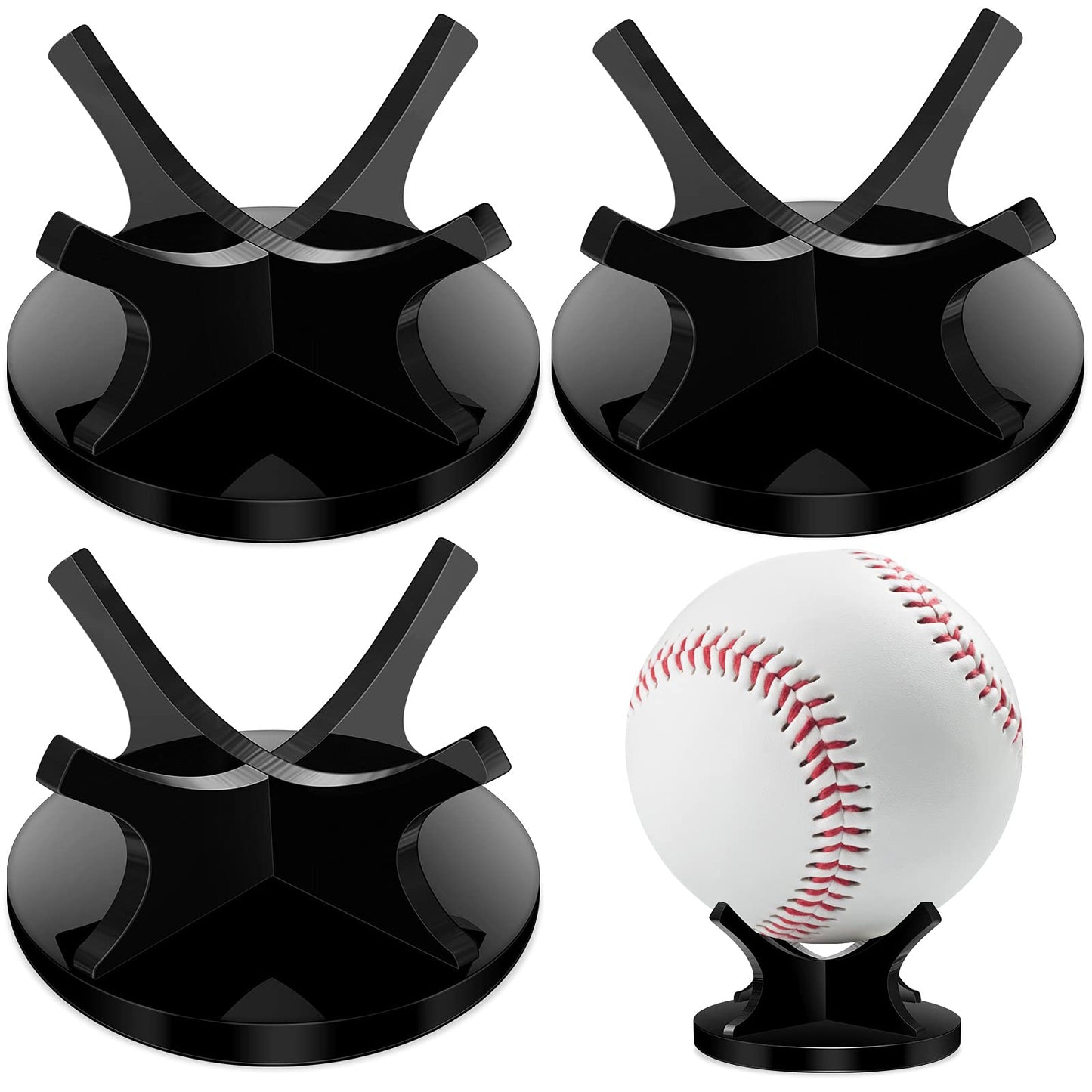 Sumind 3 Pcs Acrylic Small Ball Stand Holder Sport Ball Display Rack Baseball Display Stand with 3 Pieces Non-slip Rubber Pads for Baseball Golf Softball Tennis Spheres, Black