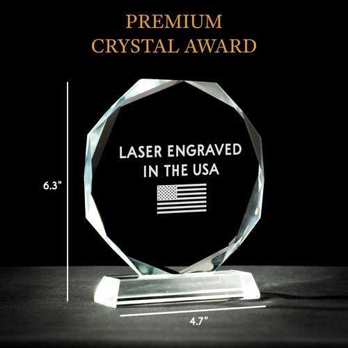 Lucy Engraving Personalized Crystal Award with Text & Logo, Free Design Assistance – Engraved Gift for Employee, Coworker Appreciation, Retirement – Custom 6" Glass Trophy & Plaque