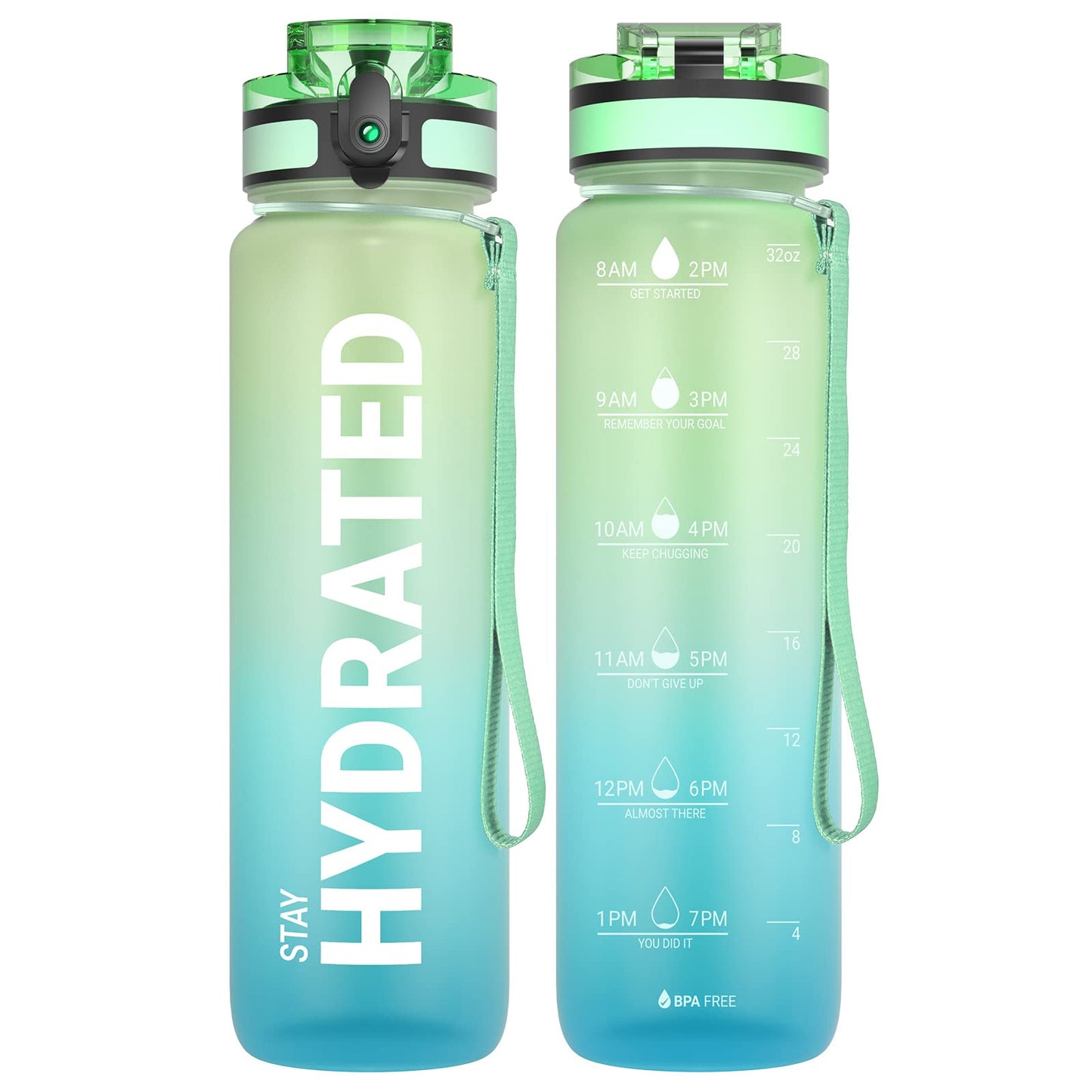 Sahara Sailor Water Bottle, 32/25/17oz Durable and Leakproof Water Bottles Motivational with Time Marker, Tritan, BPA Free, Wide Mouth with Easy Clean Brush for Gym, Travel, School, Office (1 Bottle)
