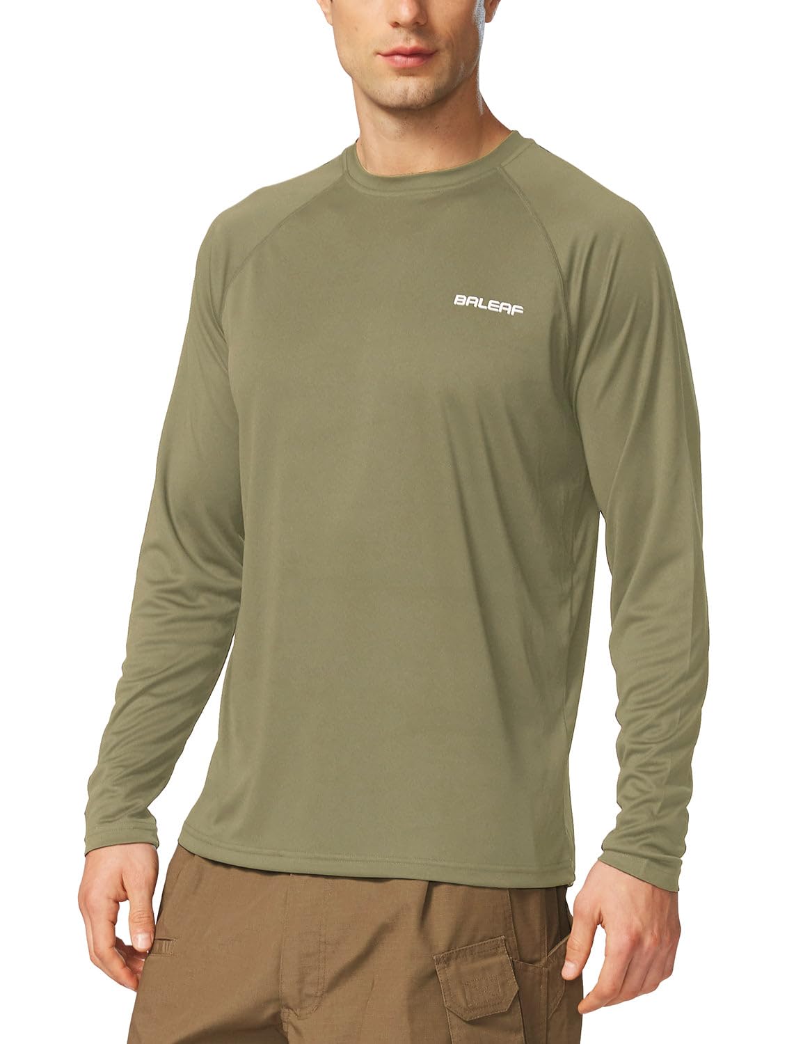 baleaf Mens UPF 50+ Sun Protection Shirts Long Sleeve Rash Guard, Quick Dry 4-Way Stretch for Fishing Swimming Surfing 01-Slate Green L