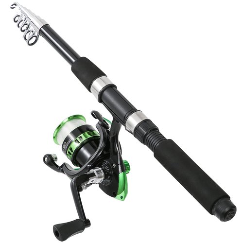 Tripquips Fishing Rod, 2PCS Telescopic Fishing Rod and Reel Combo with Fishing Pliers and Lip Gripper, Pre-Loaded Spinning Reel Combo Set, Fishing Pole with Carrier Bag Fishing Gear-Blue & Green
