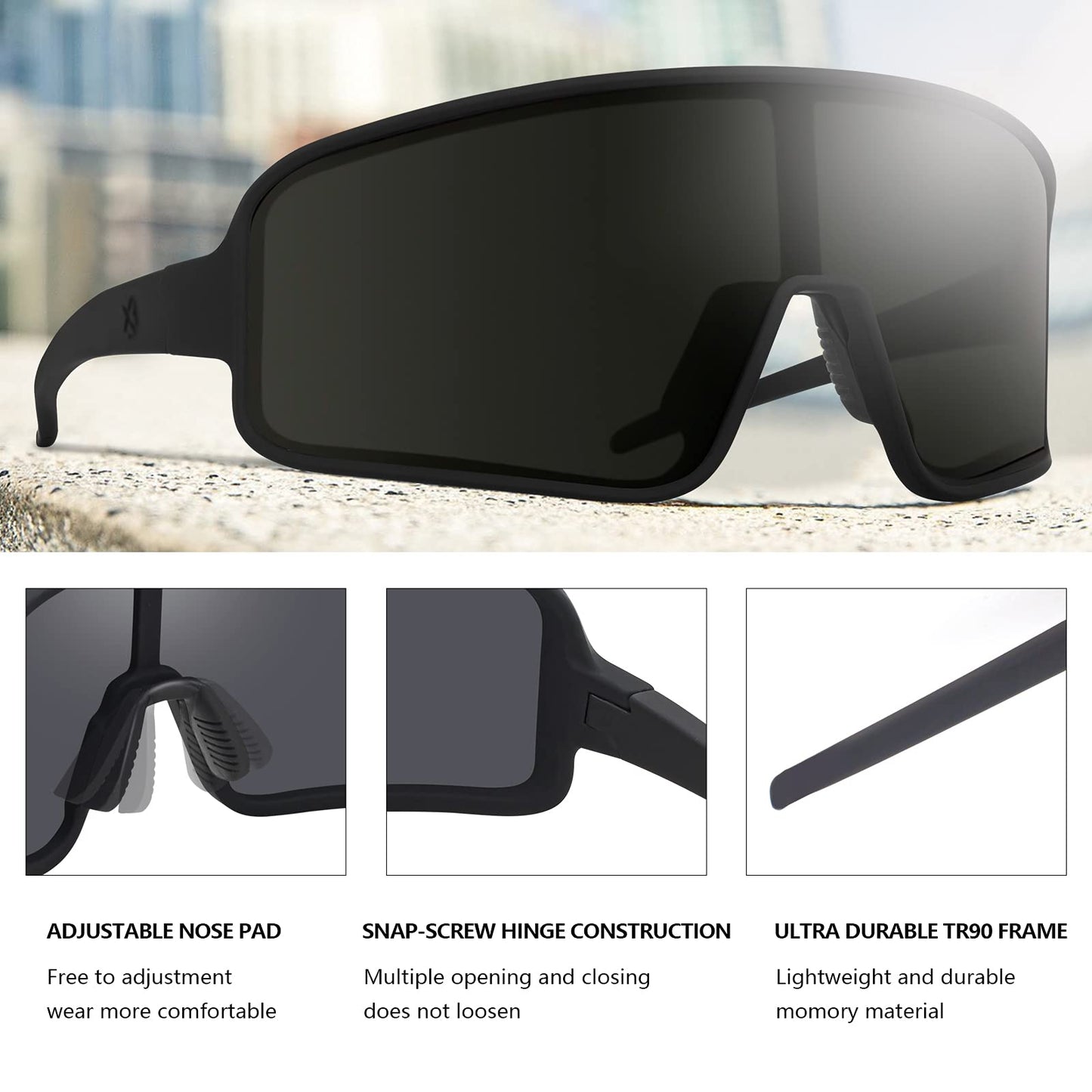 MAXJULI Youth Polarized Sunglasses for Boys and Girls, Windproof Outdoor Baseball Sports Cycling UV400 Protection Sun Glasses 7705(Grey-Red/Black)