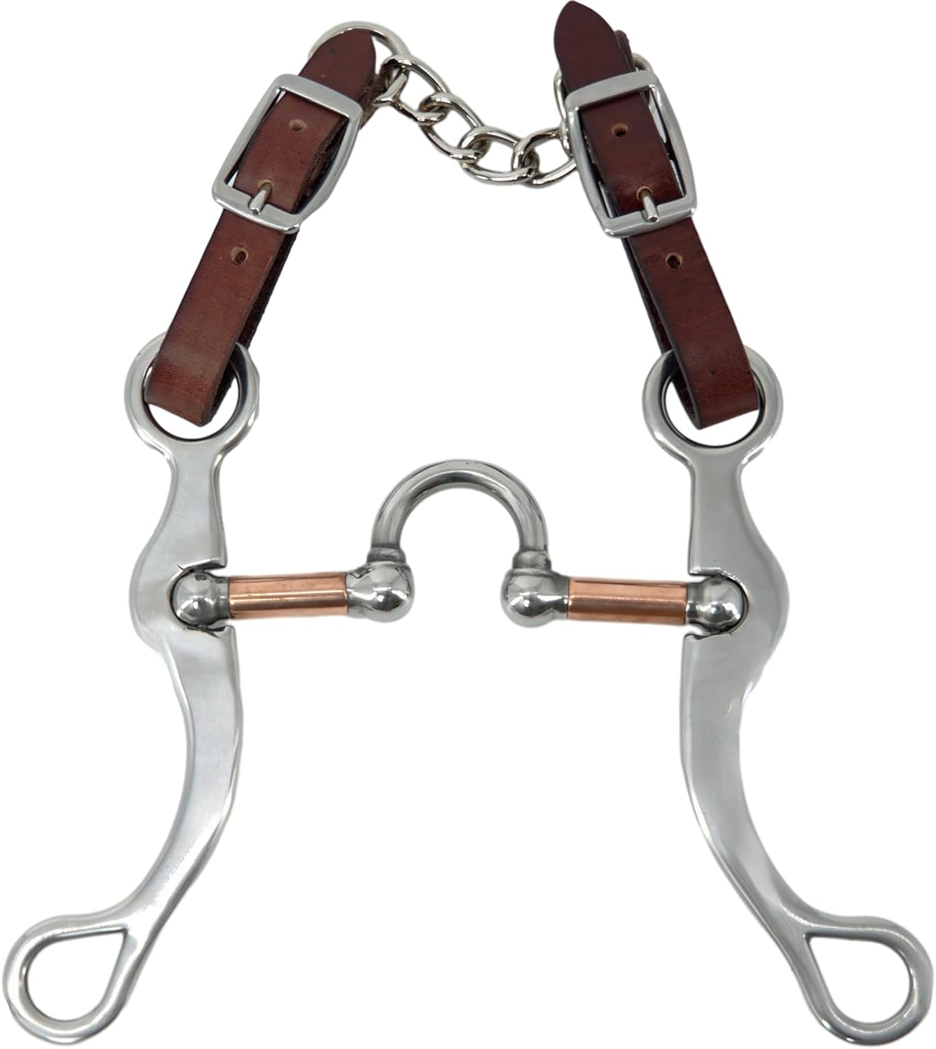 Jeereal Stainless Steel Western Horse Correction Bit with Leather Single Flat Link Chain Curb Strap, 5" Mouth | 7.7" Cheek | 0.5" Mouth Thickness