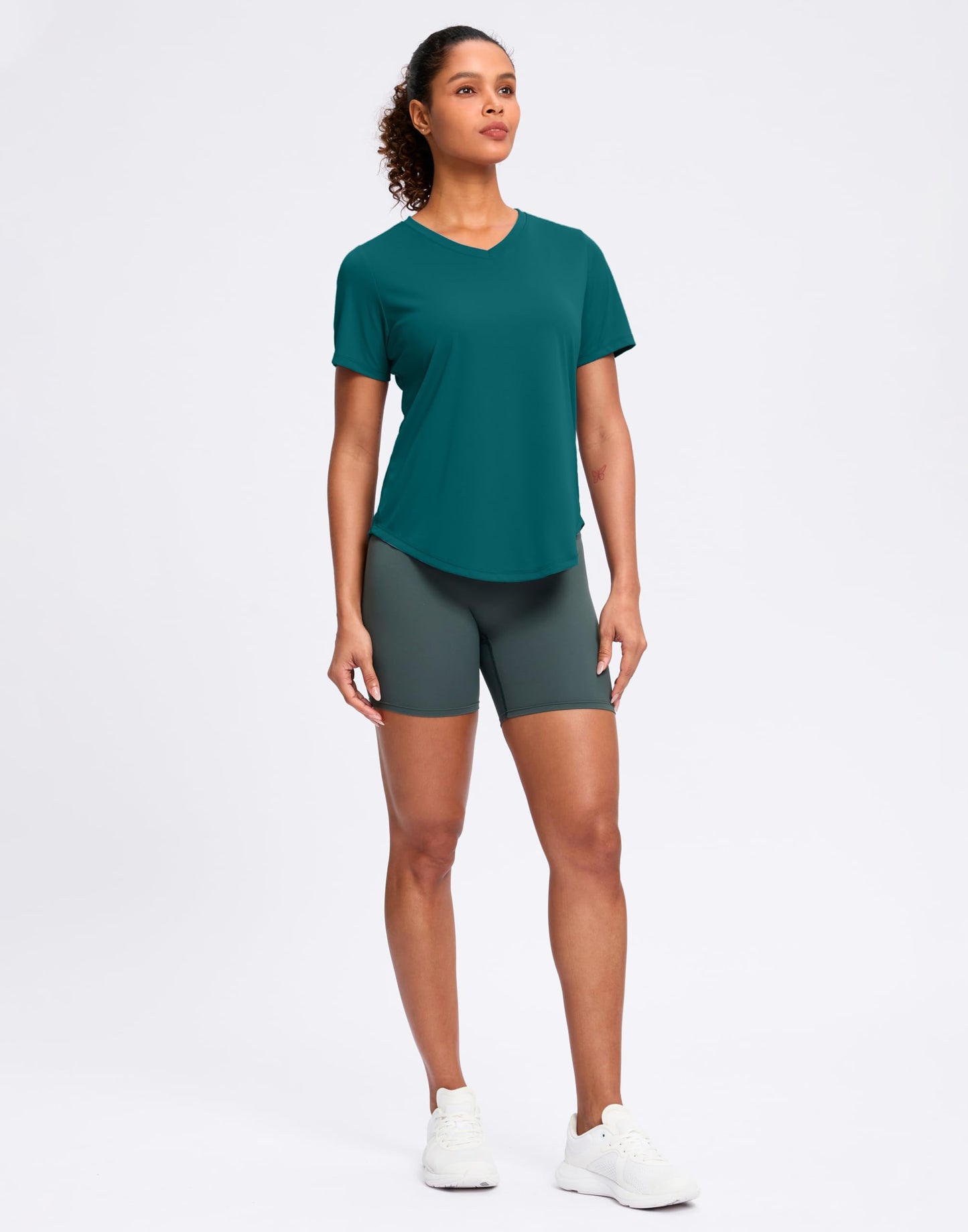 Womens Workout Shirts V-Neck Short Sleeve UPF 50+ Sun Shirt Moisture Wicking Dry Fit Top for Gym, Running, Athletic (Harbor Blue, XL)