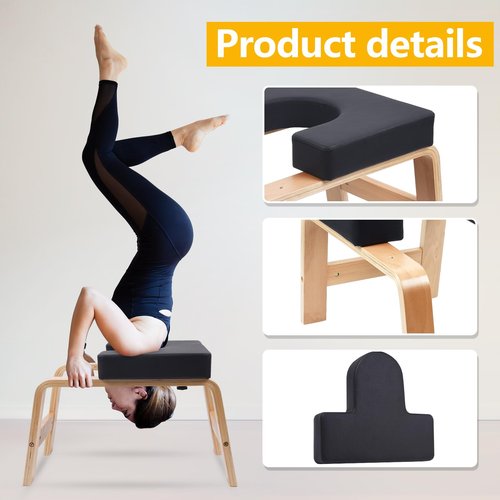 QVEEQ Yoga Headstand Bench, Yoga Inversion Chair, Headstand Trainer with Wood Frame and Pu Pad,Stand Yoga Chair Stress Relief, Balance Training, Body Shaping, Load-Bearing Capacity 300 Pounds