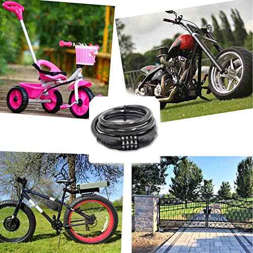 Long Coiled Security Resettable Combination Bike Cable 4 Digit Lock, Anti-Theft Accessories for Mountain and Road Bike, Electric Bicycle, Scooter, 32 inch