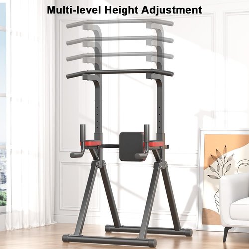 Foldable Power Tower, Adjustable Multifunction Pull Up Bar Tower Station, Pullup Dip Station Rack for Home Gym