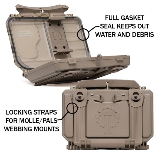 Thyrm DarkVault Comms 2.0 Critical Gear Case with Patch Panels, Integrated Phone Clamp, Viewing Window, for Chest Rig Compatible with Smartphones, Made in USA (Tan Front/FDE Back, Large)