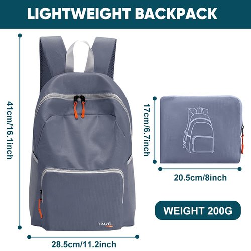 Lightweight Packable Backpack Travel Hiking Daypack Foldable Backpack for Men&Women,Gray