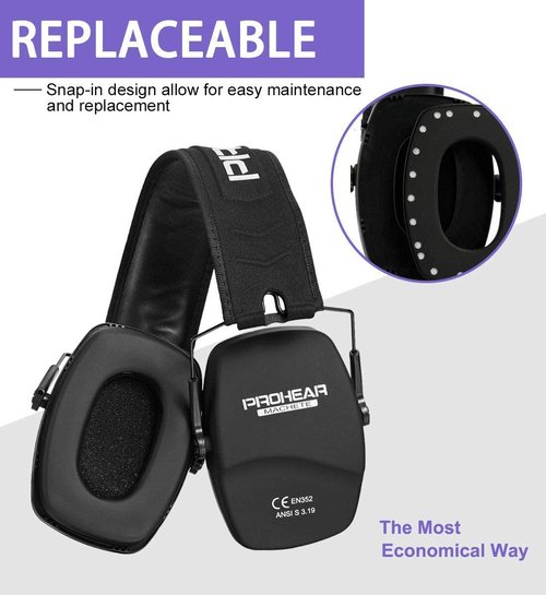 PROHEAR 016 Ear Protection Safety Earmuffs for Shooting, NRR 26dB Noise Reduction Slim Passive Hearing Protector with Low-Profile Earcups, Compact Foldable Ear Defenders for Gun Range, Hunting (Black)