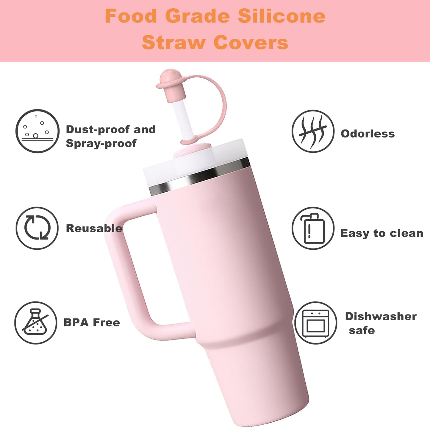Silicone Straws Caps Compatible with Stanley Cup 20 30&40 oz Straw Cover Toppers Tumbler with Handle Accessories,4 Pcs 0.4in/10mm Straw Lid,Dust-Proof Reusable