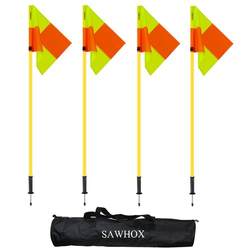 SAWHOX Soccer Corner Flags with Bag, Corner Flags Set of 4 for Soccer Field, 5ft ABS Flagpoles for Agility Training
