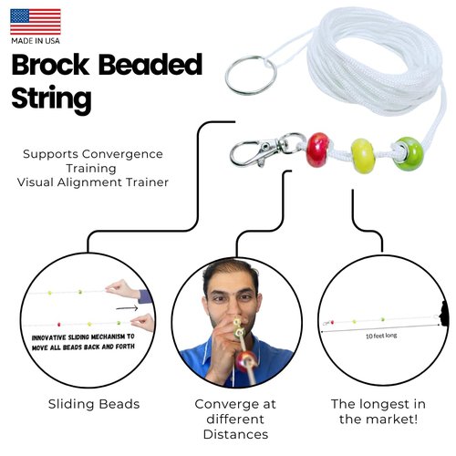 Brock Beaded String with 3 Sliding Beads for Hand-Eye Coordination & Reaction Training – Train Reflexes & Enhance Peripheral Awareness for Sports & Activities – Reflex Ball & Nose Cards - 10 Foot