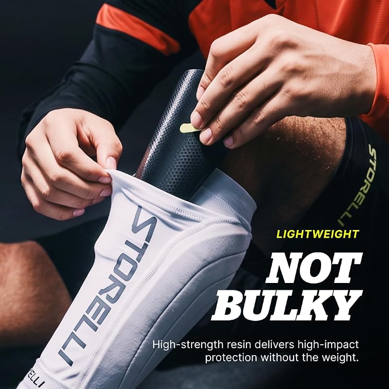 Storelli Slip-In Soccer Shin Guards for Adults, Youth & Kids - Black, Large