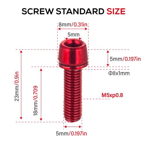 CNC Bike Stem Bolts，Stem Bolts for BMX/MTB/Road Bike with Washers,Red