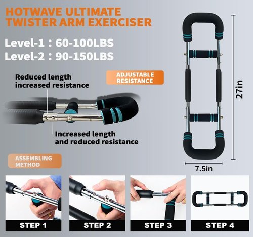 HOTWAVE Twister Arm Exerciser,Adjustable Spring Workout Bar, Forearm Triceps Chest Enhanced Exercise Strengthener,Portable Home Fitness Equipment