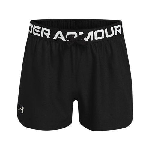 Under Armour Girls Play Up Solid Shorts , Black (001)/Metallic Silver , Youth Medium