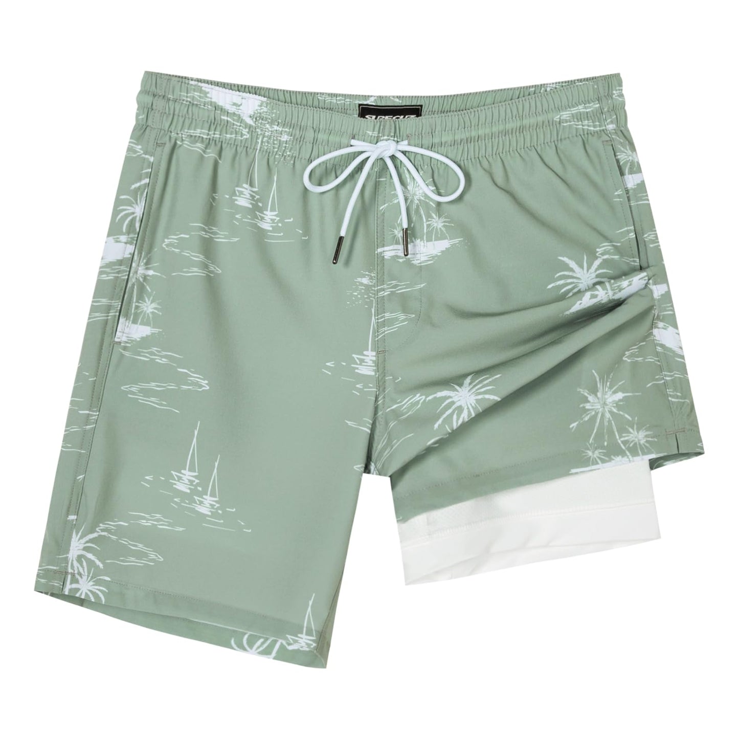 SURF CUZ Mens Swim Trunks with Compression Liner Quick Dry Swim Shorts 7" Swimming Trunks Stretch Bathing Suit 7 Inch,Coconut Island,XXL