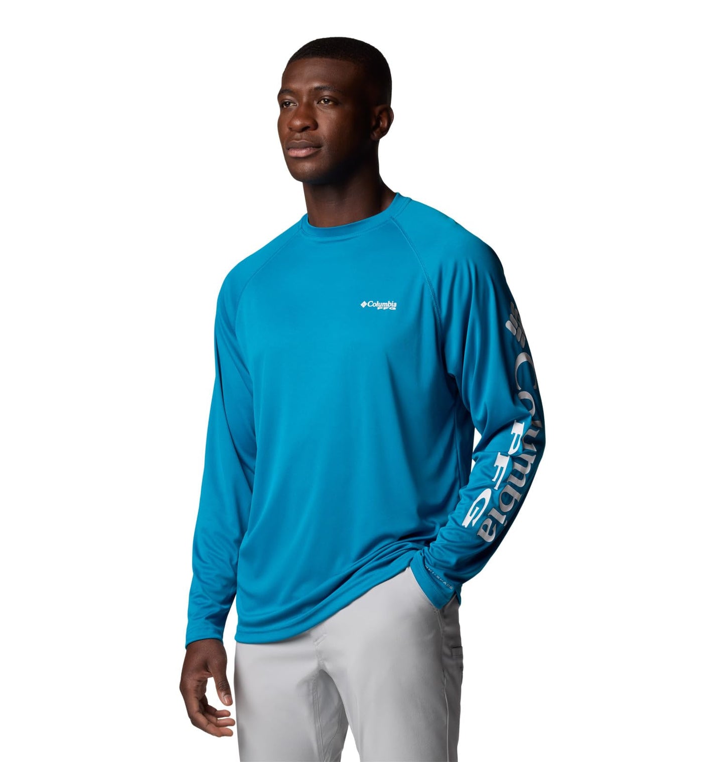 Columbia Men's PFG Terminal Tackle Long Sleeve Fishing Shirt, Blue Echo/White Logo, 2X Tall