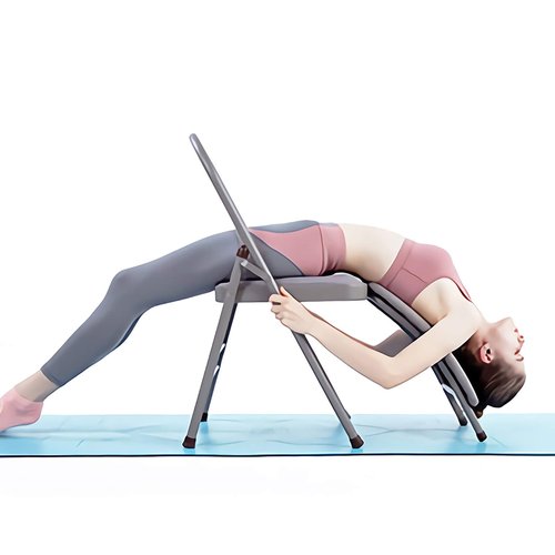 CIGOCIVI Yoga Auxiliary Chair with Detachable Lumbar Back Support Relieve Back Pain Chair Foldable Balance Handstand Training Tool (Grey)