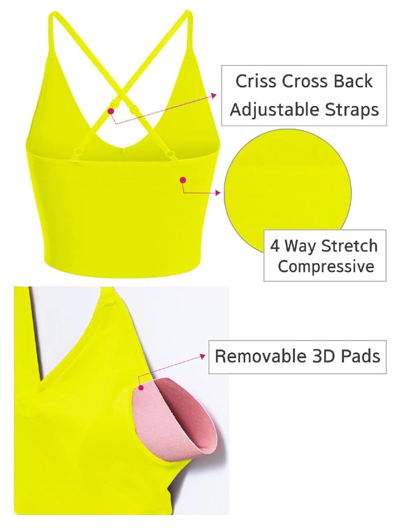 Design by Olivia Neon Yellow Padded Longline Sports Bra Crop Top - Large